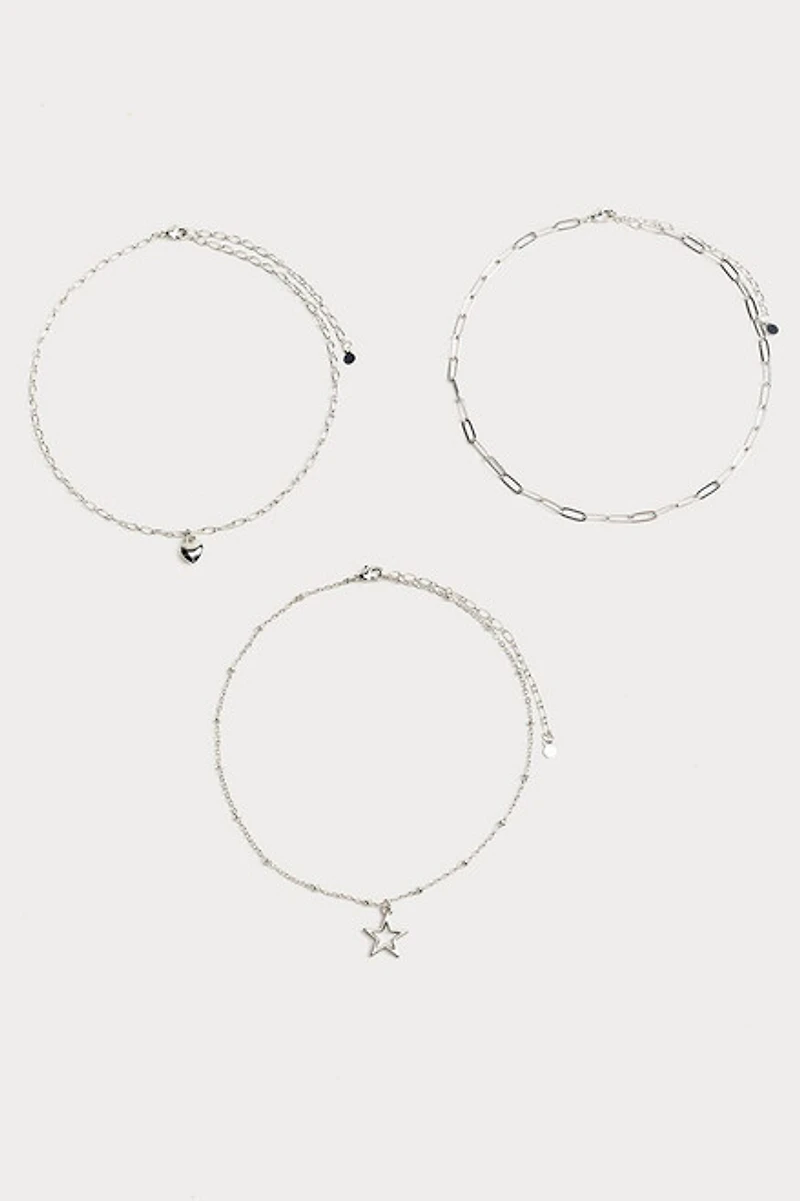 Hello Franki Heart & Chain Silver Necklace Set for girls