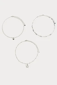 Hello Franki Heart & Chain Silver Necklace Set for girls