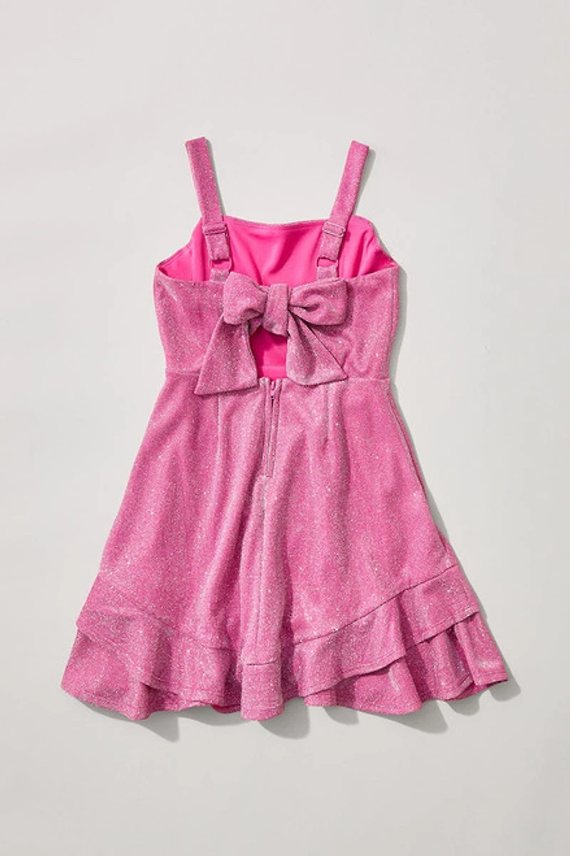 Hello Franki Sleeveless Pink Shimmer Bow Back Dress for girls