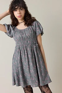 Hello Franki Puff Sleeve Bow Print Peasant Dress for girls