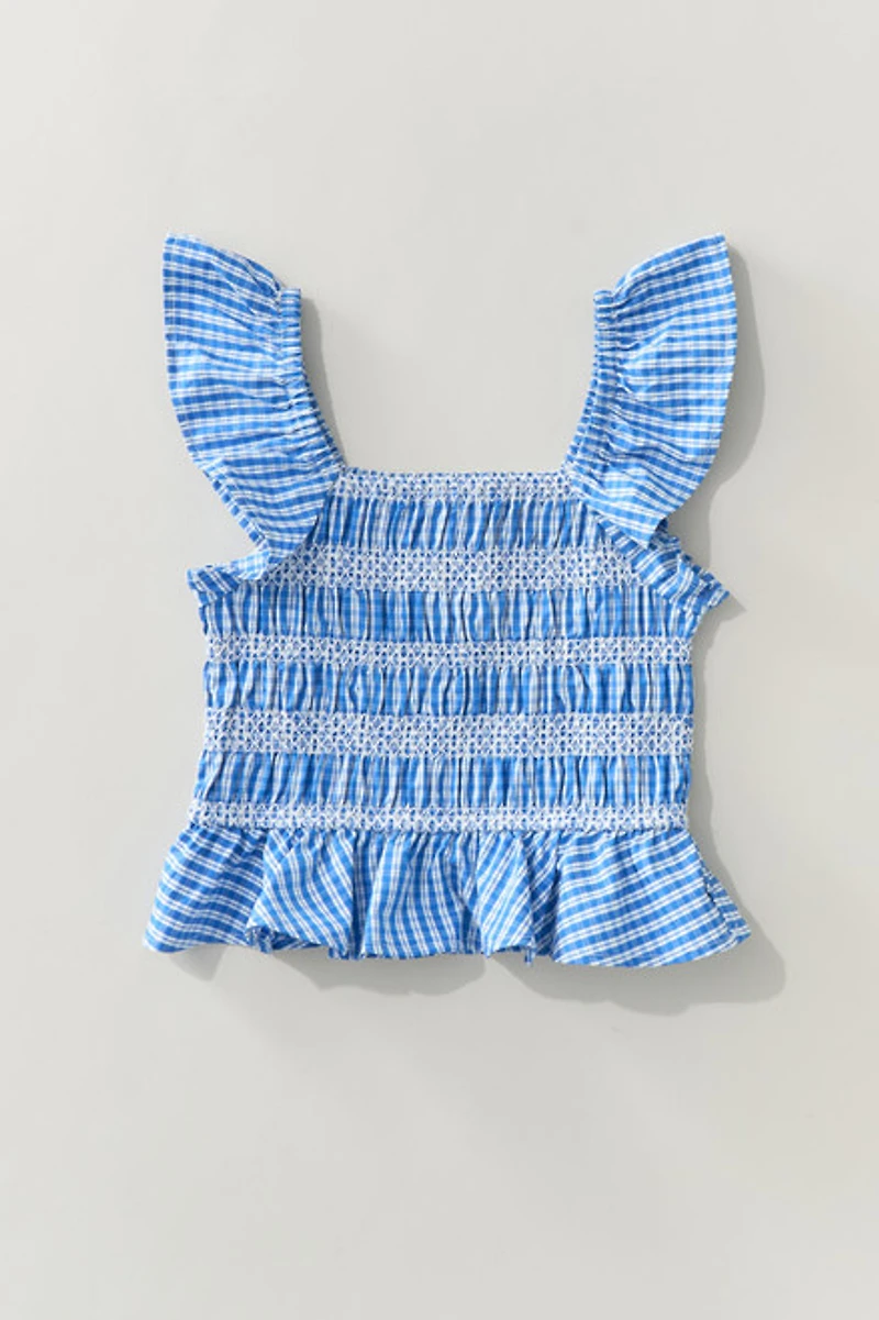 Hello Franki Flutter Sleeve Smocked Gingham Blouse for girls