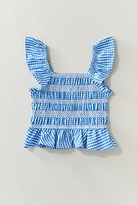 Hello Franki Flutter Sleeve Smocked Gingham Blouse for girls