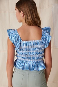 Hello Franki Flutter Sleeve Smocked Gingham Blouse for girls