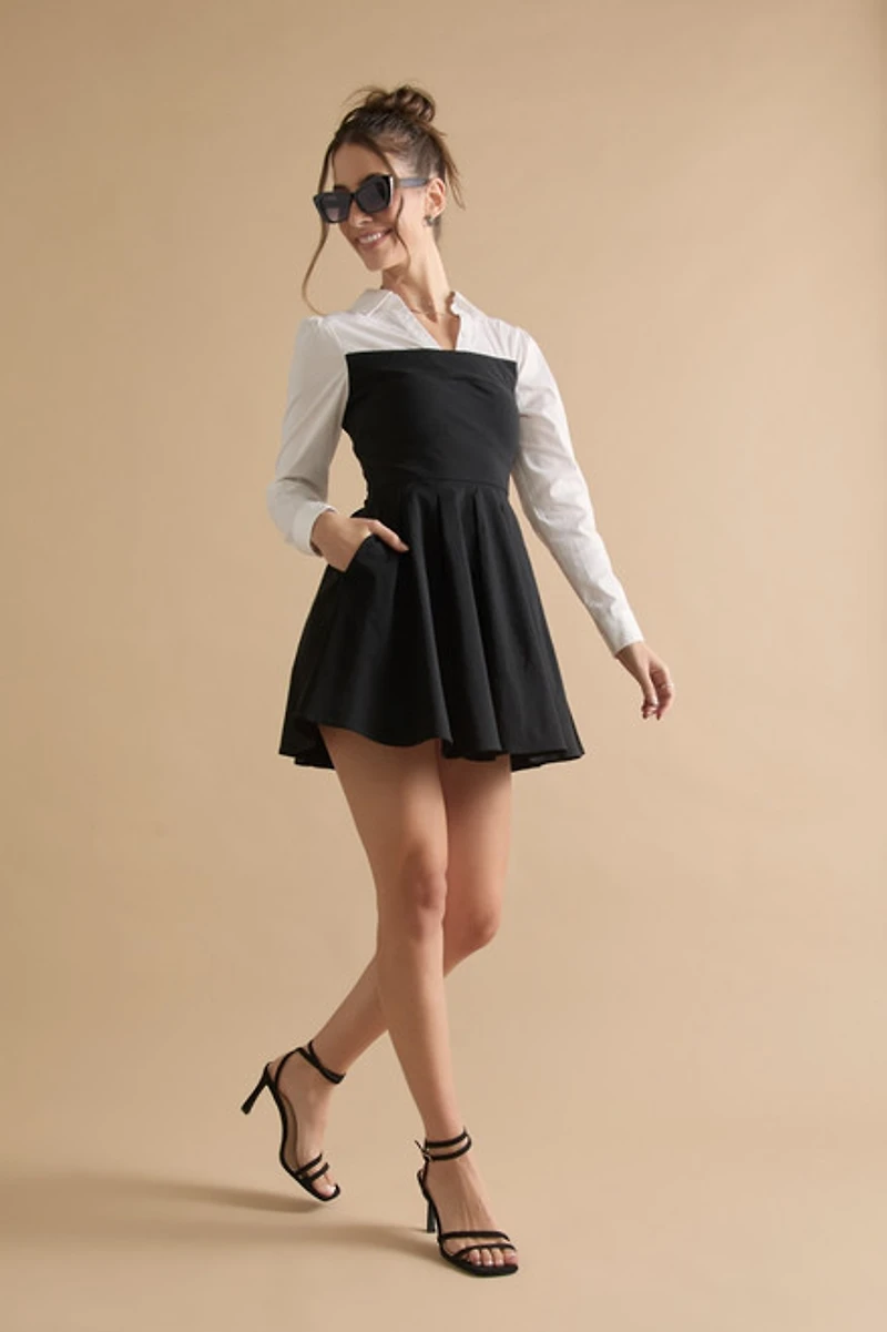 Amy Twofer Long Sleeve Shirt Top Mini Dress