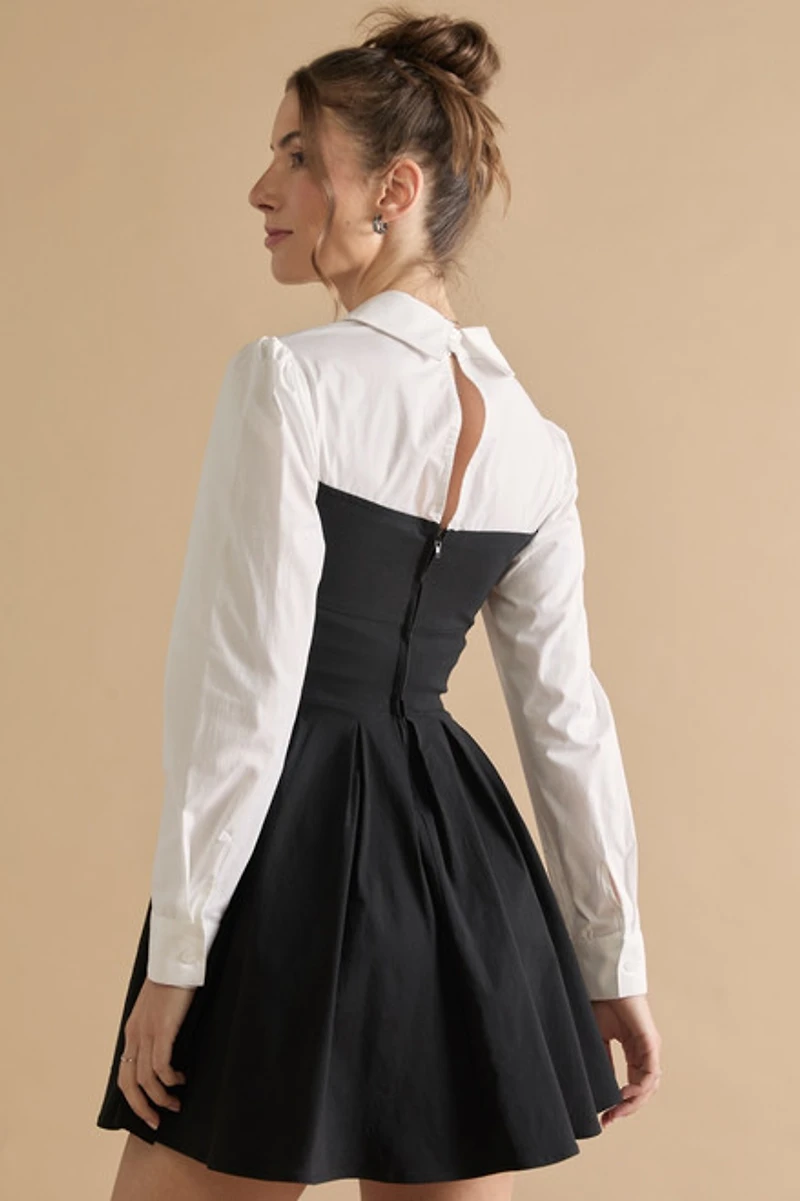 Amy Twofer Long Sleeve Shirt Top Mini Dress