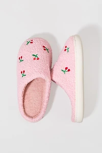 Anne Fuzzy Cherry Embroidered Slippers