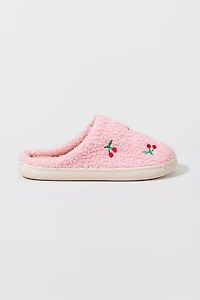 Anne Fuzzy Cherry Embroidered Slippers