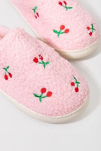 Anne Fuzzy Cherry Embroidered Slippers