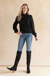 Elaine Balloon Sleeve Turtleneck Rib Knit Pullover
