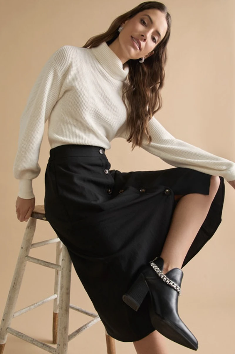 Elaine Balloon Sleeve Turtleneck Rib Knit Pullover