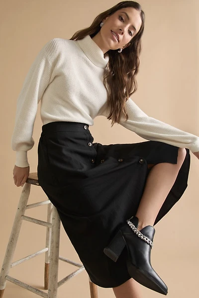 Elaine Balloon Sleeve Turtleneck Rib Knit Pullover
