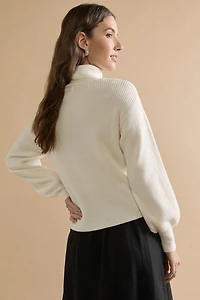 Elaine Balloon Sleeve Turtleneck Rib Knit Pullover