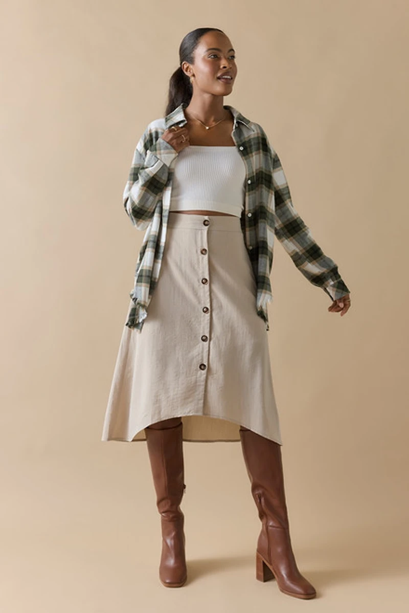 Ginny Frayed Hem Plaid Button Down Shirt