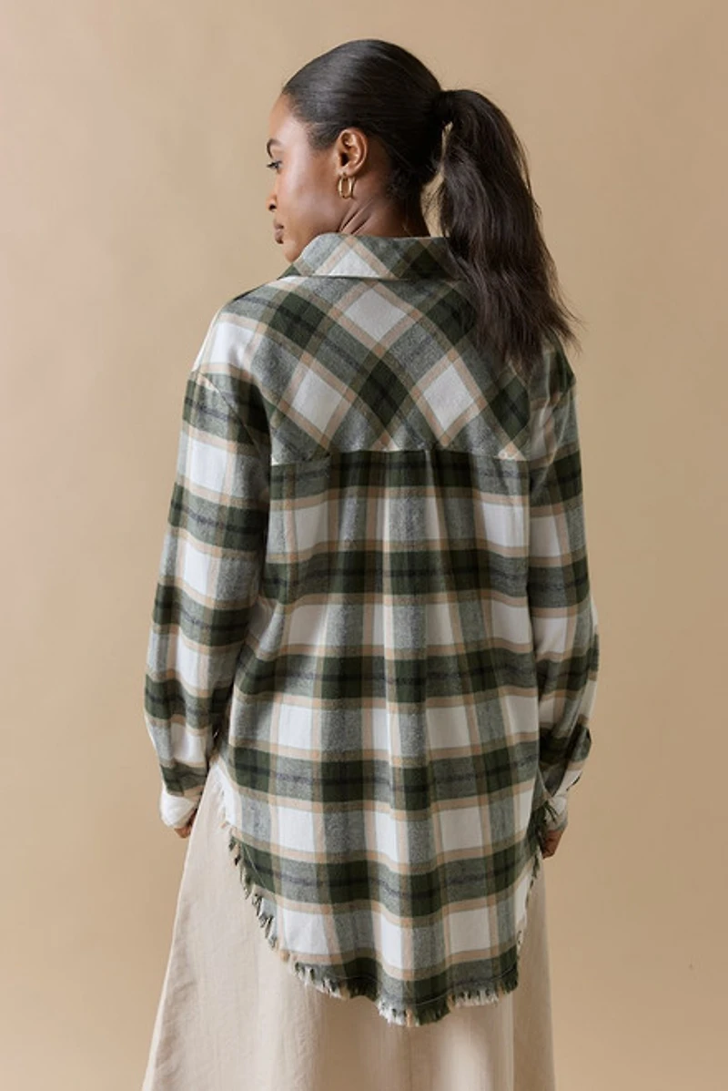 Ginny Frayed Hem Plaid Button Down Shirt