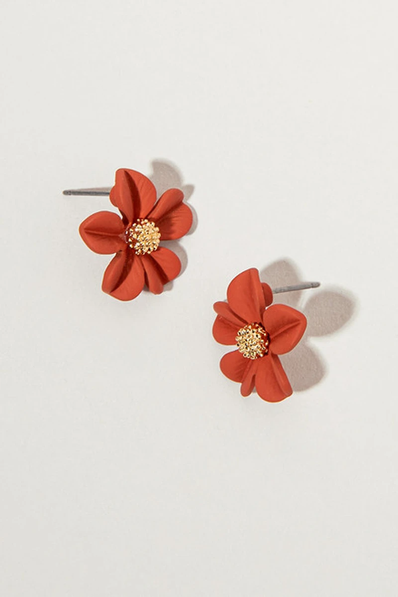 Casey Clay Flower Metal Center Stud Earrings