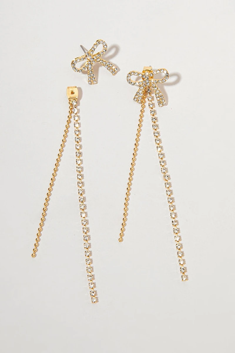 Irene Crystal Bow And Gold Chain Drop Earrings