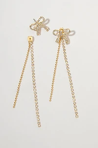 Irene Crystal Bow And Gold Chain Drop Earrings