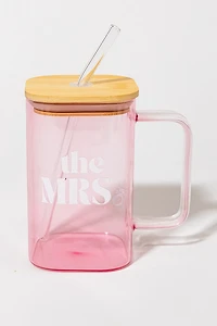 The Mrs Square Glass Jar With Straw Lid