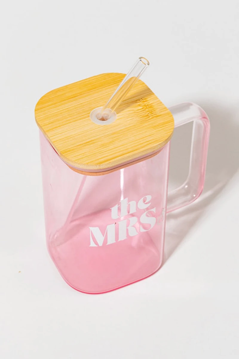 The Mrs Square Glass Jar With Straw Lid