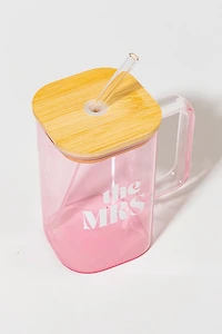 The Mrs Square Glass Jar With Straw Lid
