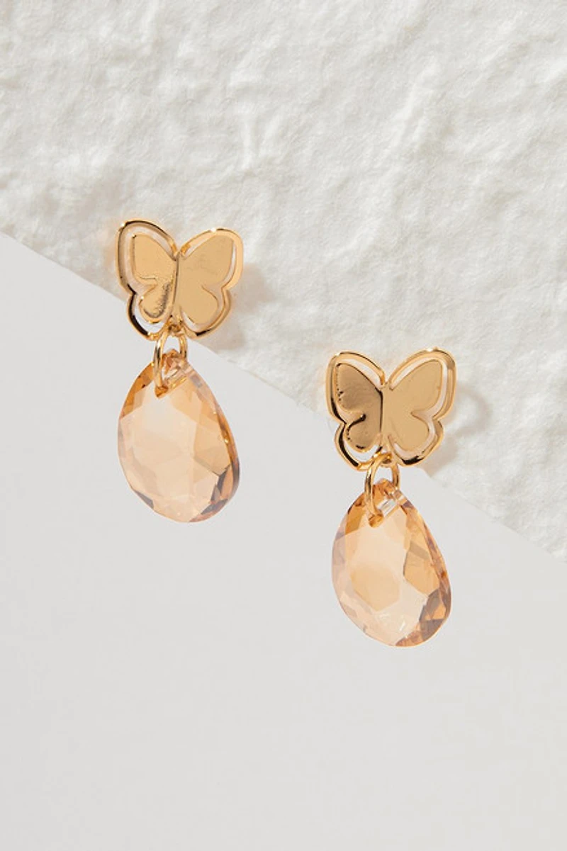 Lindsay Faceted Glass On Metal Butterfly Earrings