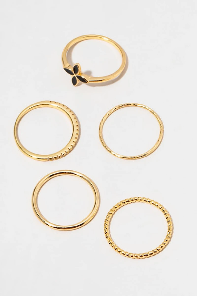 Tabitha Glass Flower Clover Ring Set