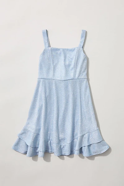 Hello Franki Sleeveless Blue Shimmer Bow Back Dress for girls