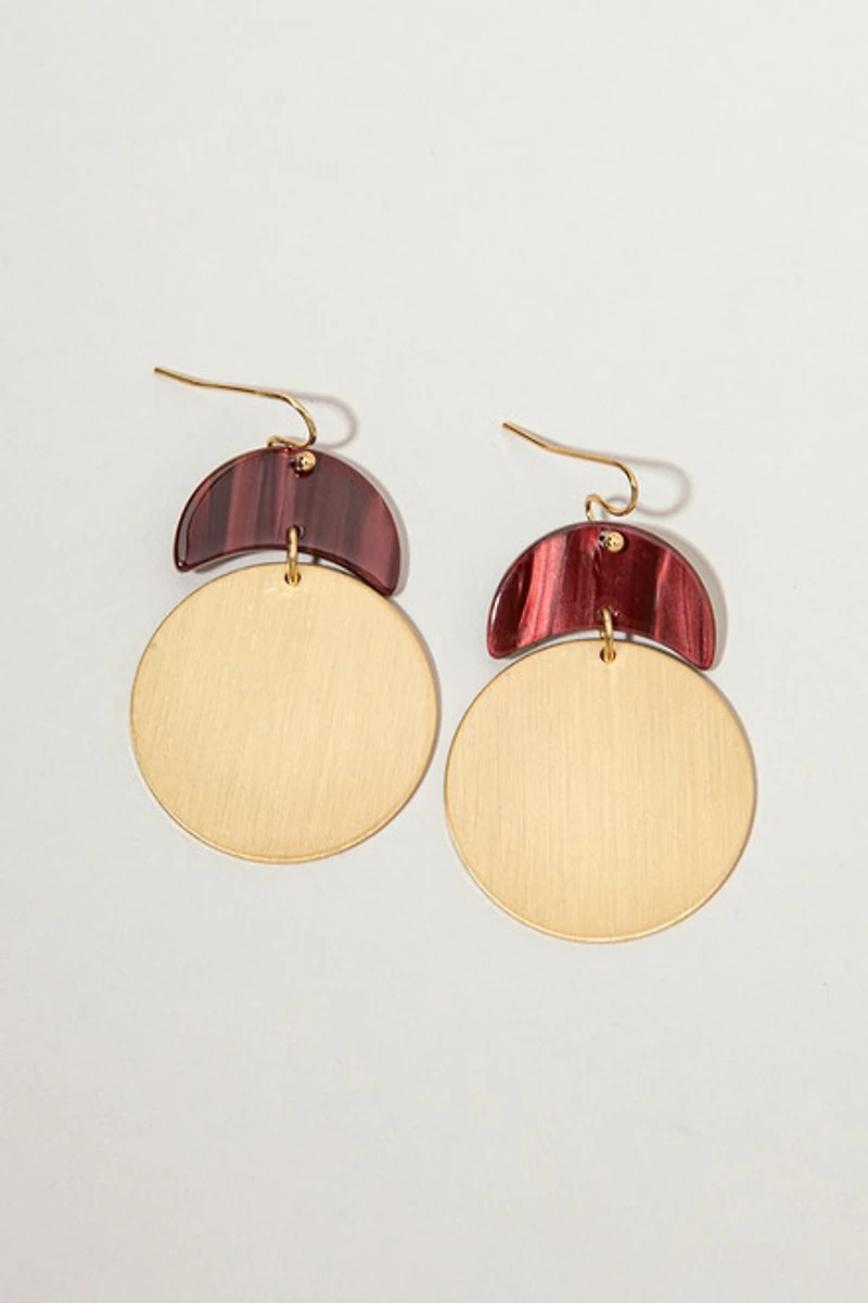 Gale Circle And Resin Half Moon Drop Earrings