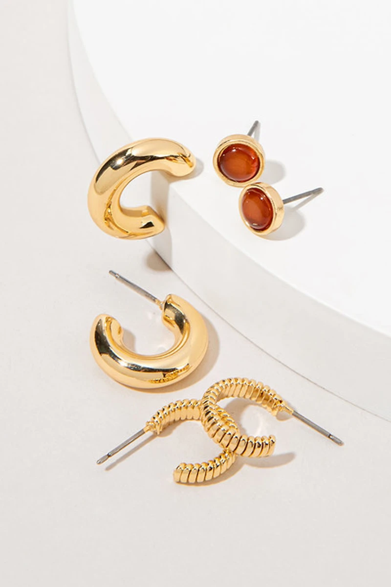 Jill Cat Eye Coil And Smooth Mixed Earring Set