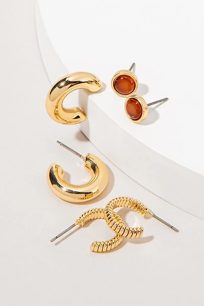 Jill Cat Eye Coil And Smooth Mixed Earring Set