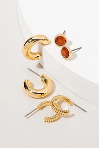 Jill Cat Eye Coil And Smooth Mixed Earring Set