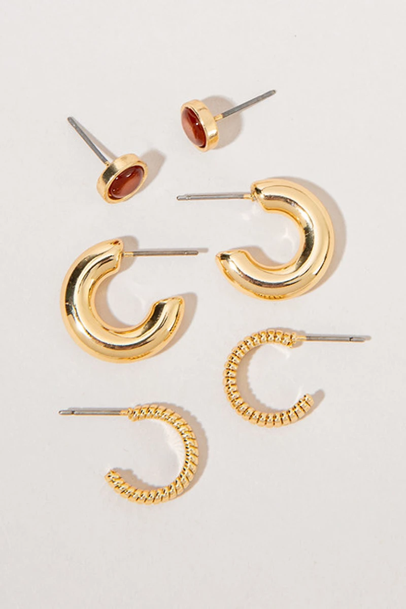 Jill Cat Eye Coil And Smooth Mixed Earring Set