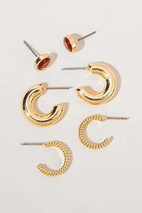Jill Cat Eye Coil And Smooth Mixed Earring Set
