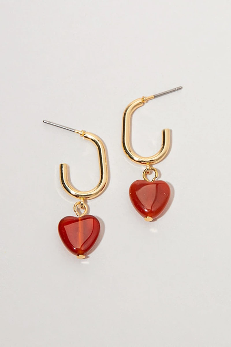 Melanie Bead Heart On Charm Earrings
