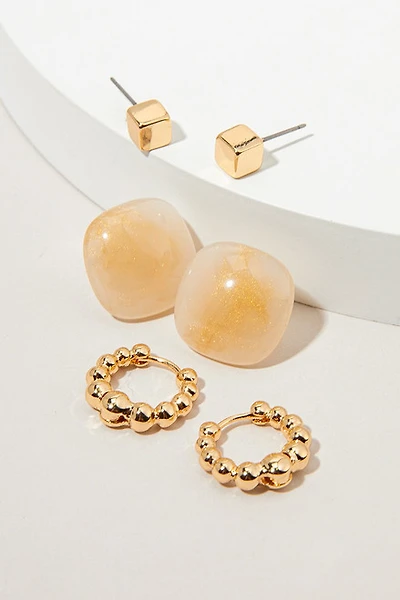 Iris Cube Resin And Bubble Mixed Earring Set