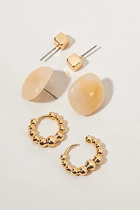 Iris Cube Resin And Bubble Mixed Earring Set