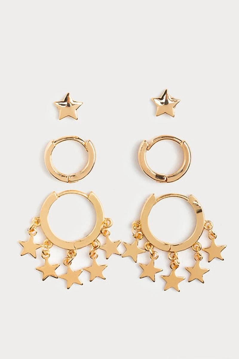 Hello Franki Dangly Star Hoop Earring Trio for girls