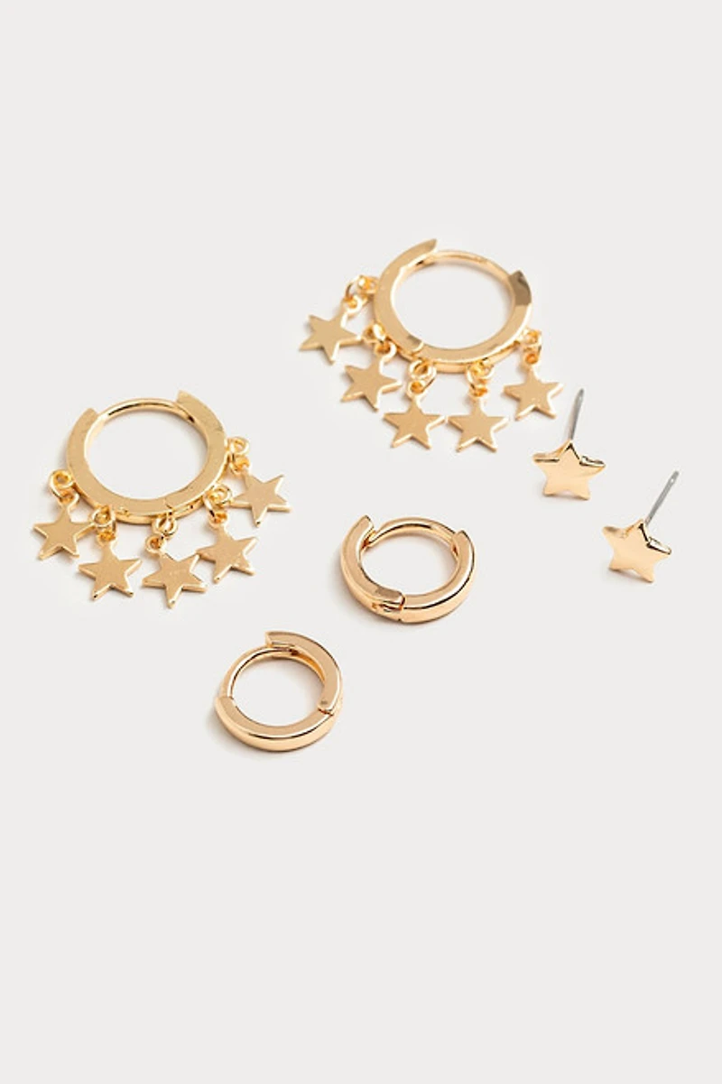 Hello Franki Dangly Star Hoop Earring Trio for girls