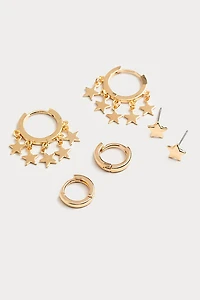 Hello Franki Dangly Star Hoop Earring Trio for girls