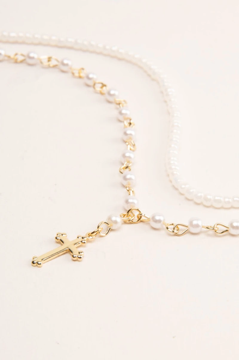 Hello Franki Cross And Pearl Necklace Duo for girls