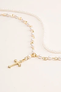Hello Franki Cross And Pearl Necklace Duo for girls