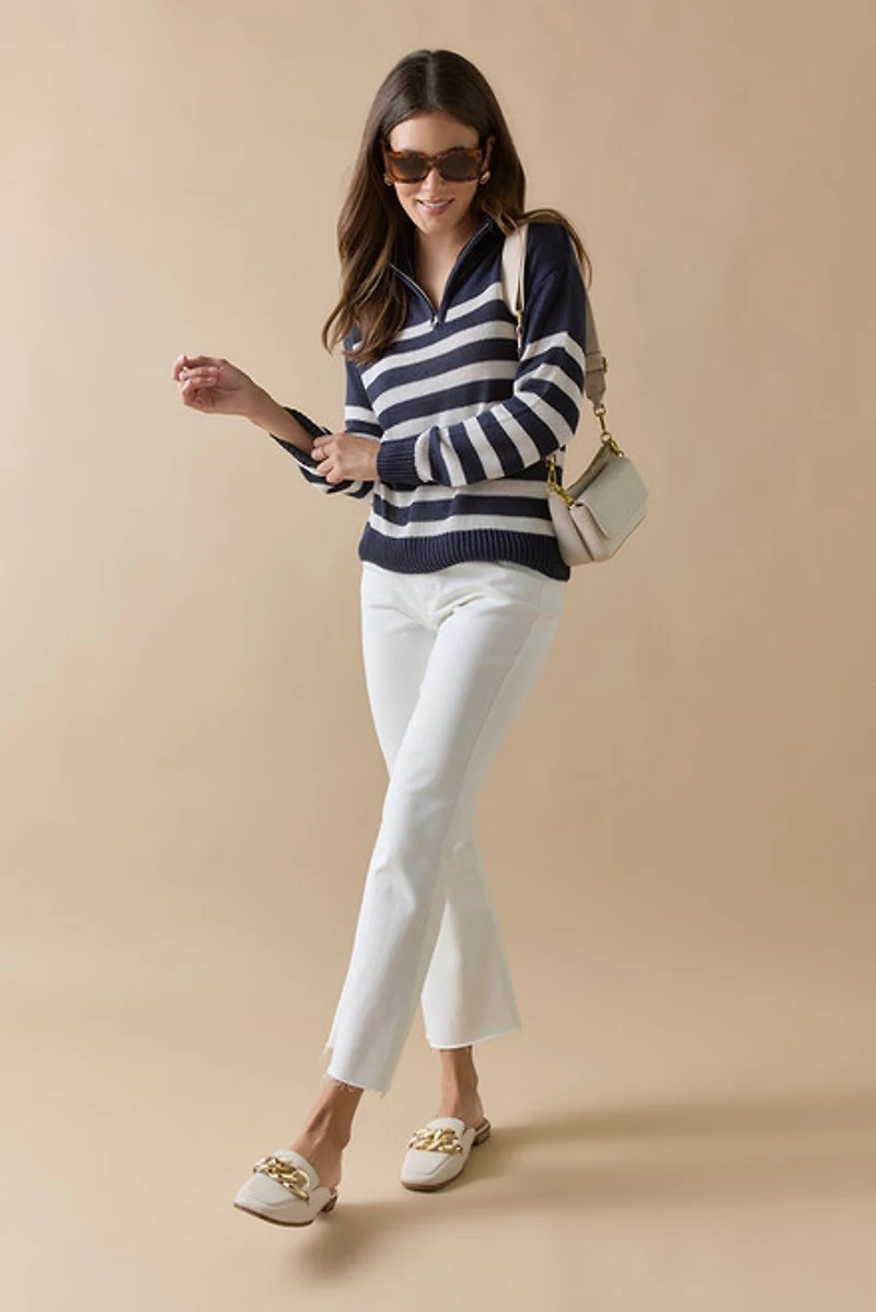 Ava Striped Zip Neck Pullover Top