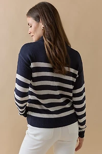 Ava Striped Zip Neck Pullover Top