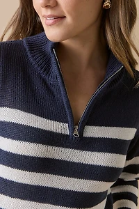 Ava Striped Zip Neck Pullover Top