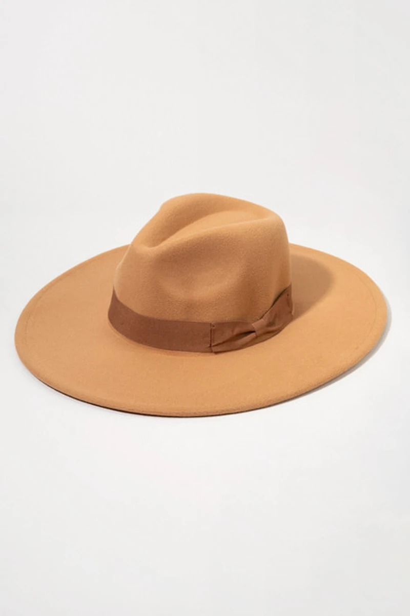Nikki Bow Belt Wide Rim Felt Fedora
