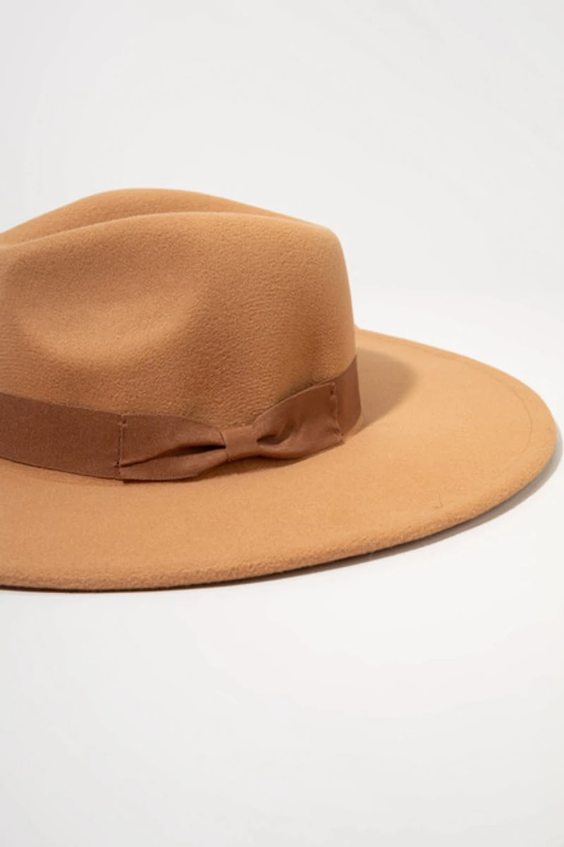 Nikki Bow Belt Wide Rim Felt Fedora