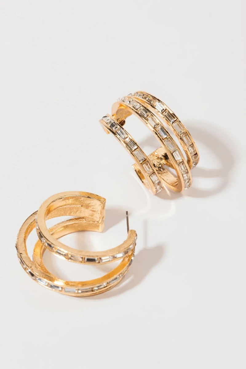 Molly Crystal Baguette Lined Hoop Earrings