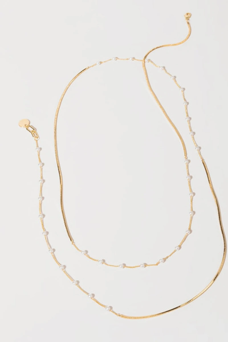 Rebecca Pearl Station Snake Chain Necklace