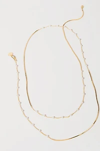Rebecca Pearl Station Snake Chain Necklace