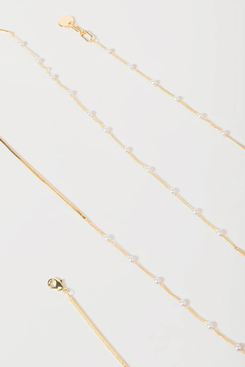 Rebecca Pearl Station Snake Chain Necklace